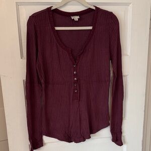 Anthropologie Deep Burgundy Button-Down Henley